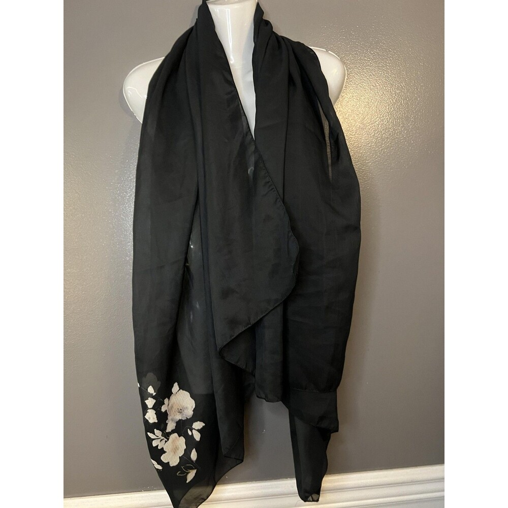Mariella Burani Parfums Scarf Womens Black Sheer Lightweight Floral Wrap Shawl